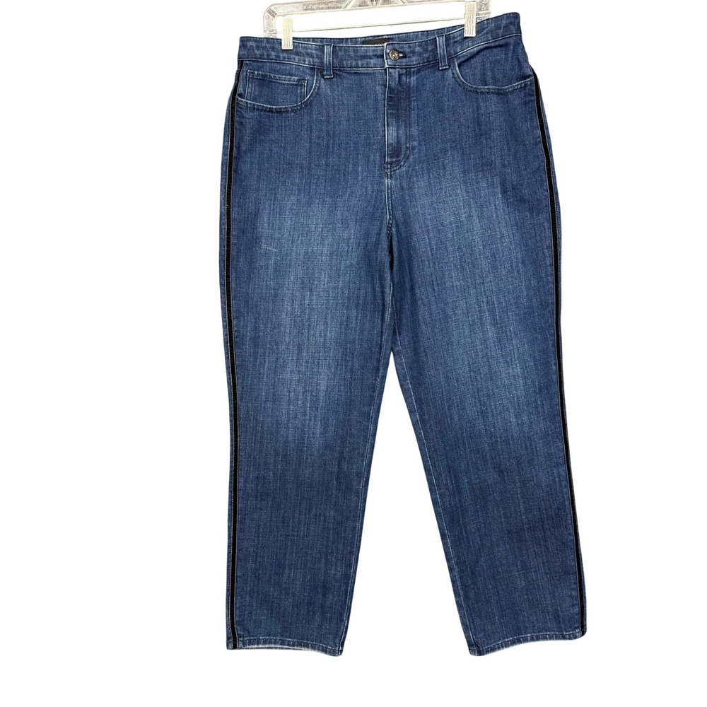 Talbots‎ Jeans Womens 12 Blue High Waist Straight Ankle Velvet Side Stripe Denim
